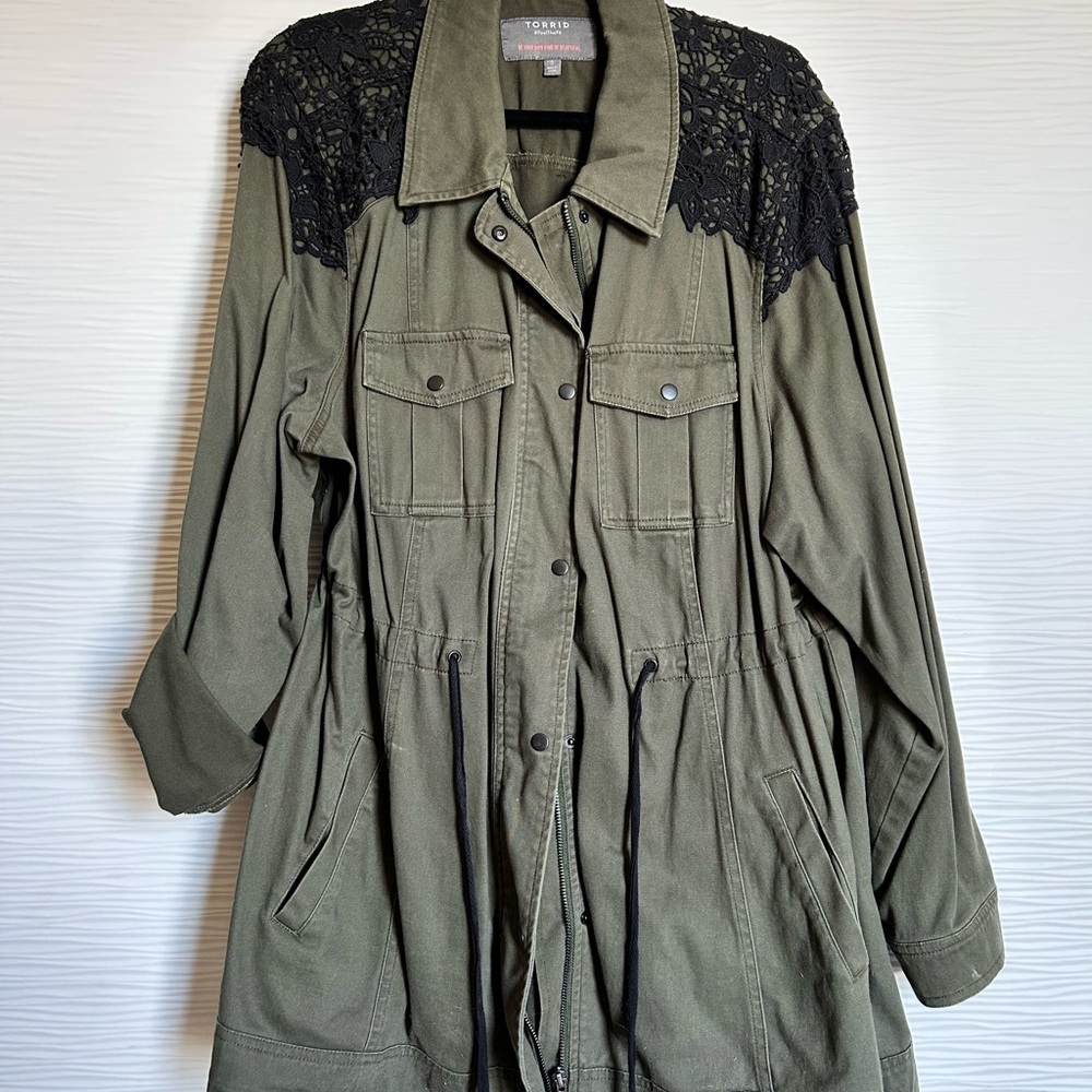 Torrid Olive Green Jacket with Black Lace